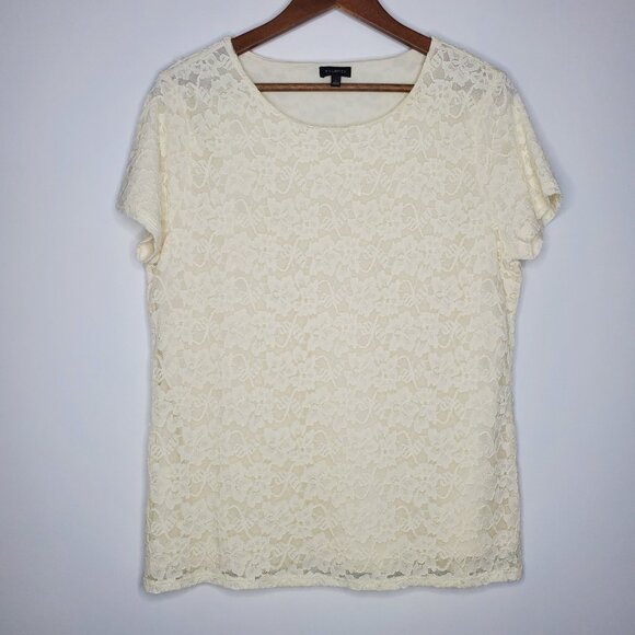 Talbots Womens Ivory Floral Lace Short Sleeve Blouse Size L Feminine Coquette - Picture 1 of 8